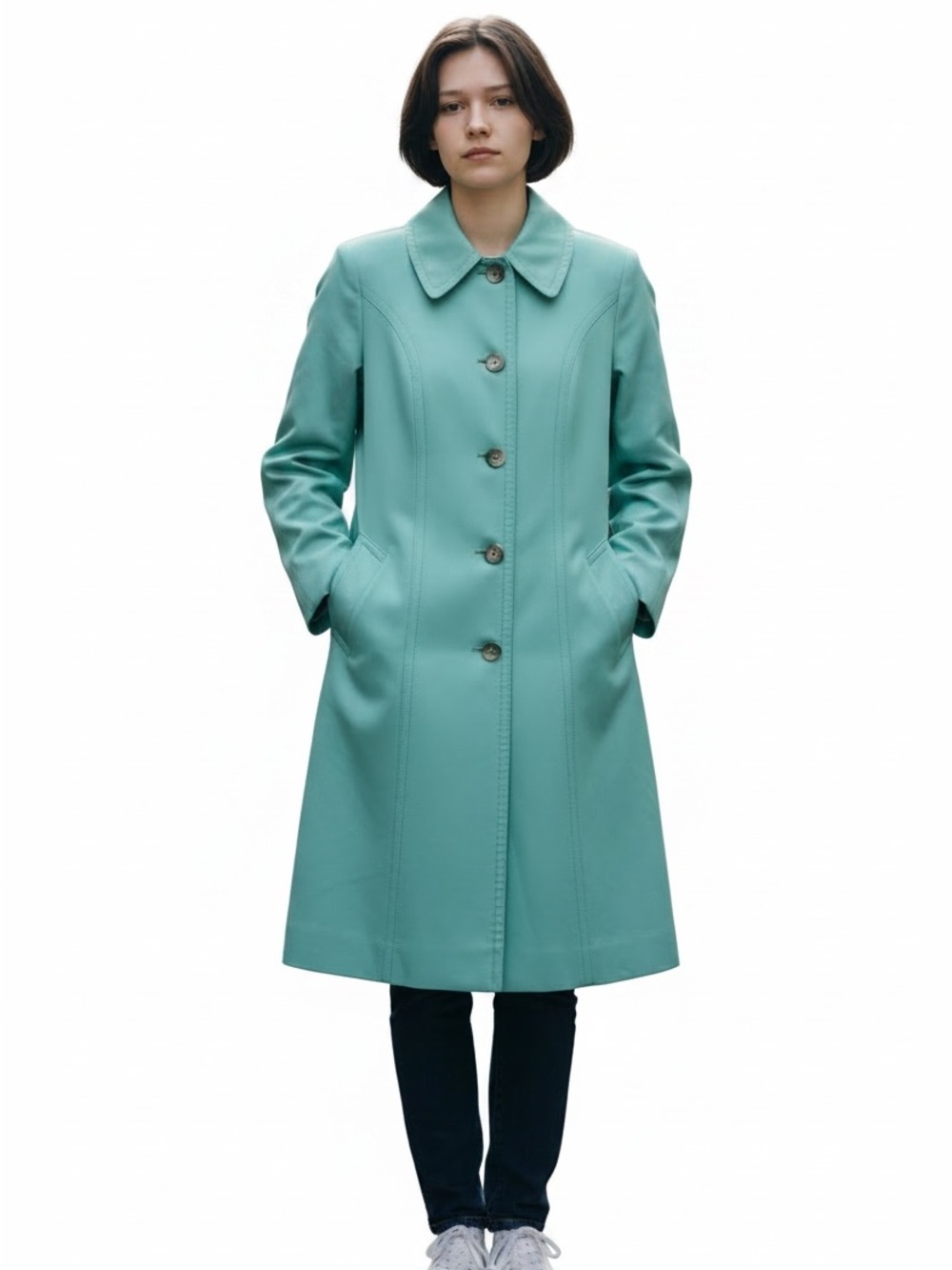London Fog Vintage Aqua Blue/Green Trench Raincoat. Size 8R
